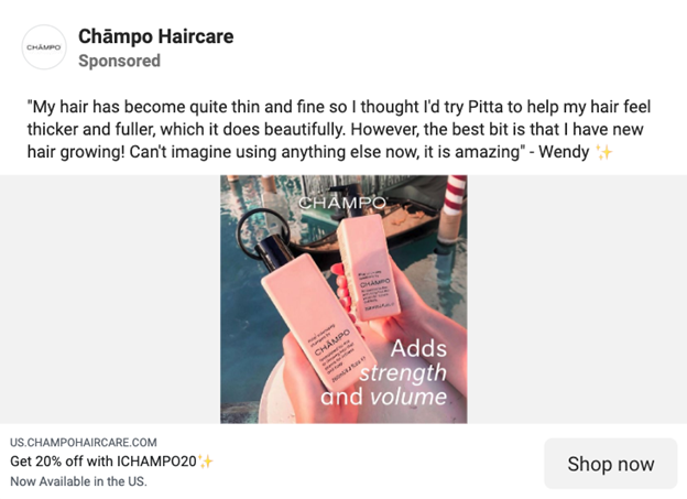 Cāhmpo Haircare Remarketing Ad