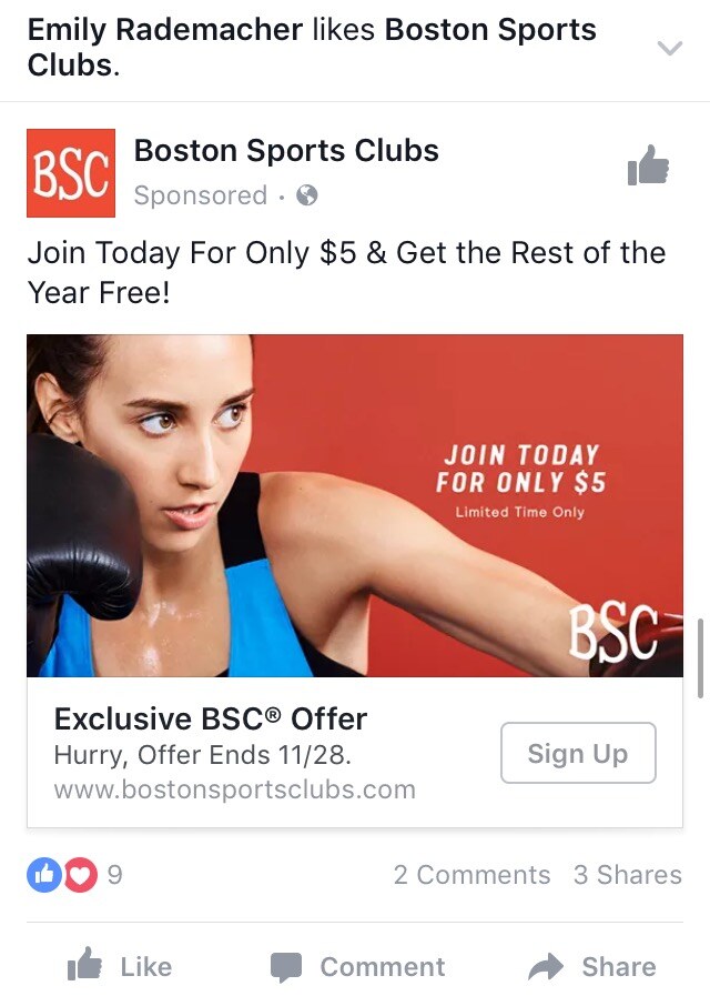 Ad from Boston Sports Clubs