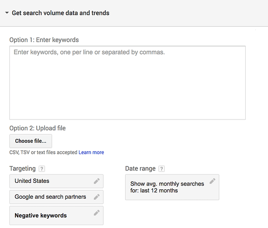 Google Keyword Planner - Get search volume